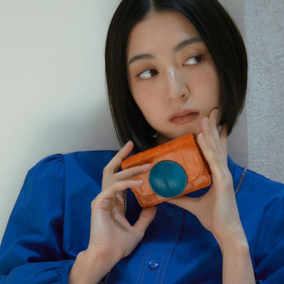 double quotes ダブルクォーツ Macaron wallet mini bag Orange/Blue