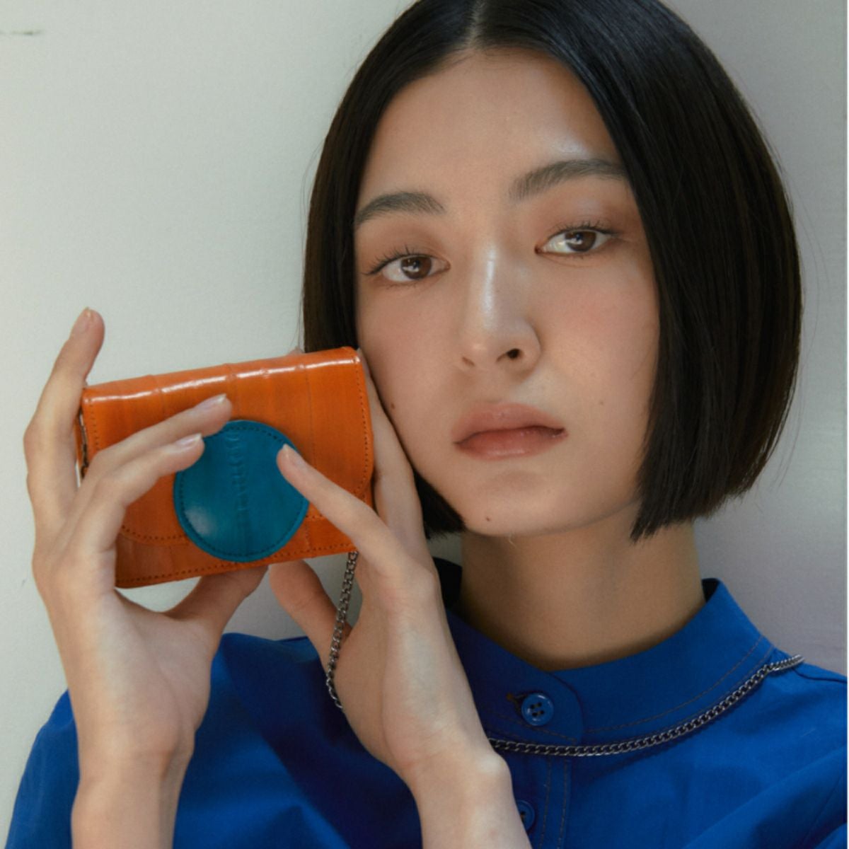 double quotes ダブルクォーツ Macaron wallet mini bag Orange/Blue